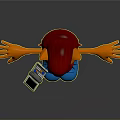 Cartoon Character With Red Hair Orange Body Blue Boots Backpack Outstretched Arms Holding Device