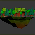 Cartoon Forest Scene With Green Trees Small House Red Deer And Green Grass