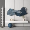 Minimalist Modern Geometric Blue And White Striped Wall Decor On Gray Wall