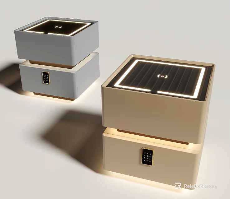 Modern Stacked Bedside Tables In Neutral Tones With Lighted Tops And Control Panel 3d model
