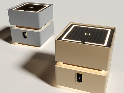 Modern Stacked Bedside Tables In Neutral Tones With Lighted Tops And Control Panel 3d model