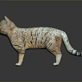 Realistic 3D Striped Cat Figurine Standing Pose With Dark Background Reflection