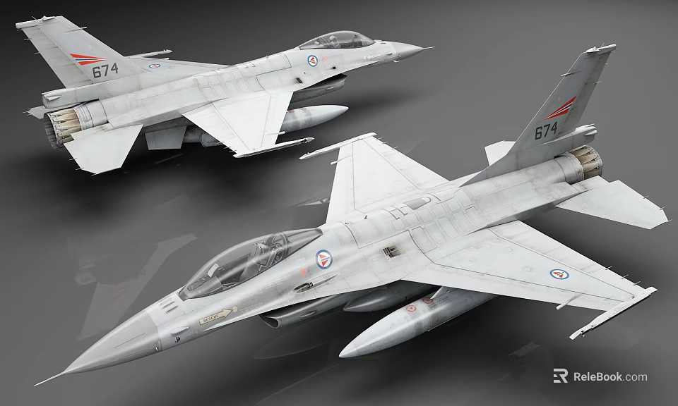 Two Modern Military Fighter Jets In Silver Gray With 674 Identification Numbers 3d model 