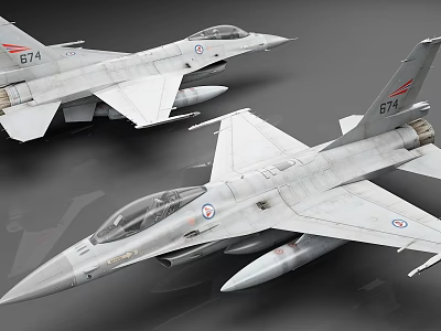 Two Modern Military Fighter Jets In Silver Gray With 674 Identification Numbers 3d model