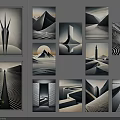 Modern Abstract Paintings With Geometric Shapes Lines And Monochrome Tones