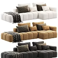 Modern Plush White Sectional Sofa With Geometric Pattern Pillows And Cozy Throw Blanket 3d model