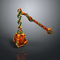 Decorative 3D Weapon With Orange Green Spherical Head And Ornate Staff Intricate Patterns