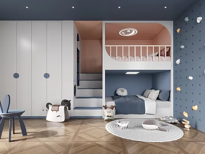 Modern Kids Room Interior With Bunk Bed Wardrobe And Playful Decor 3d model