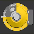 Mechanical Gear Component With Yellow Gray Housing Metal Mounting Plate And Internal Gear