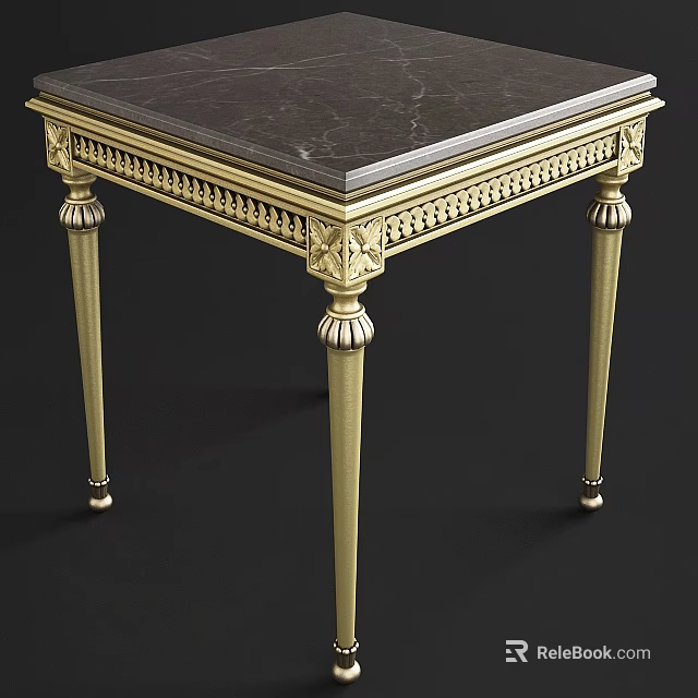Elegant Classic Side Table With Dark Marble Top And Golden Carved Legs 3d model 