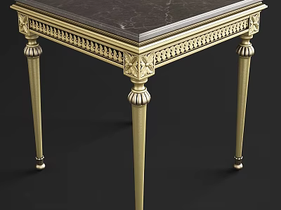 Elegant Classic Side Table With Dark Marble Top And Golden Carved Legs 3d model