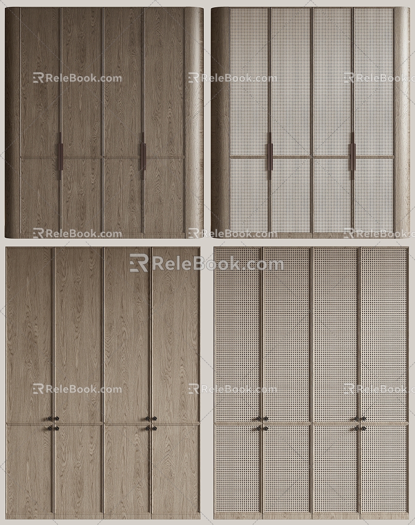 Silent Wind Wardrobe Wooden Wardrobe Rattan Wardrobe 3d model