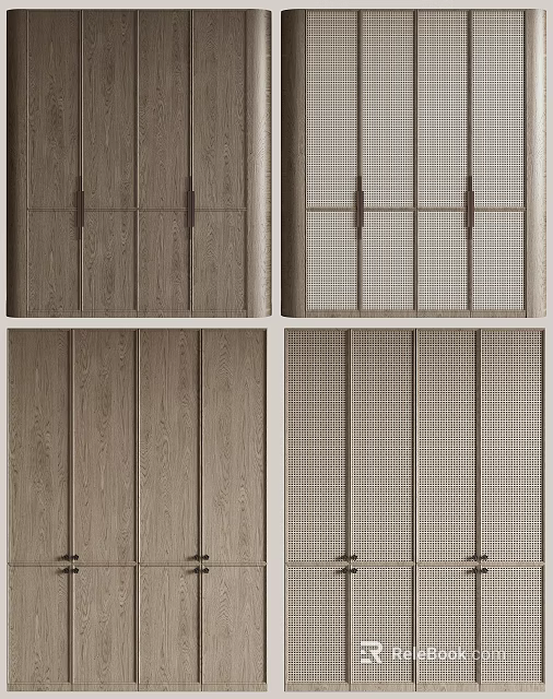 Various Modern Wardrobe Door Designs With Wooden Texture And Grid Patterns 3d model 