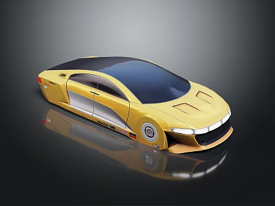 Yellow Futuristic Concept Car With Sleek Design And Solar Panel Roof 3d model