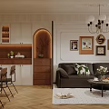 Modern Living And Dining Room Interior With TV Chandelier Coffee Table Dining Table And Flowers