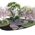 Outdoor Garden Table And Chair Set Surrounded By Cherry Blossom Trees And Green Lawn