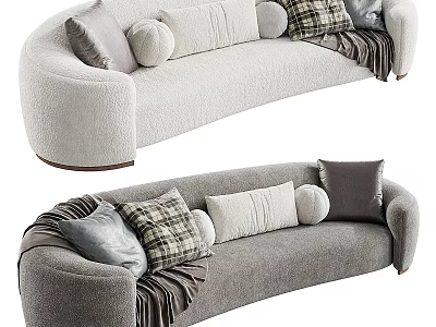 Modern Large Sofa With Multiple Pillows And Blanket In Light And Gray Tones 3d model