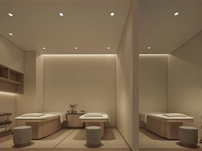 Serene SPA Sauna Room With Wooden Massage Beds And Soft Lighting 3d model