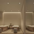 Serene SPA Sauna Room With Wooden Massage Beds And Soft Lighting