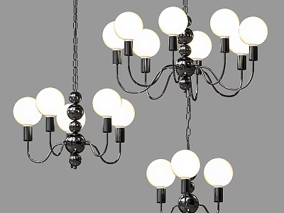 Modern Minimalist Hanging Chandeliers With White Spherical Bulbs Black Metal Frames And Chains 3d model