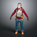 Game Movie Character Wearing White Mask Red Plaid Shirt Silver Armor and Yellow Tool Belt