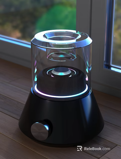 Modern Decorative Lamp With Transparent Glass Shade And Illuminated Black Base 3d model 