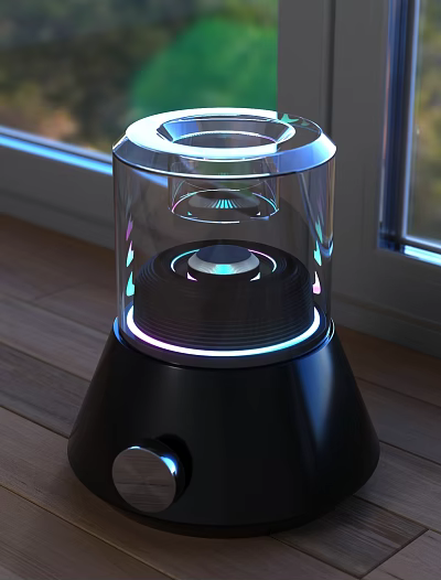 Modern Decorative Lamp With Transparent Glass Shade And Illuminated Black Base 3d model