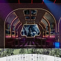 Neon Lit Modern Bar Interior With Stylish Counter And Seating Areas