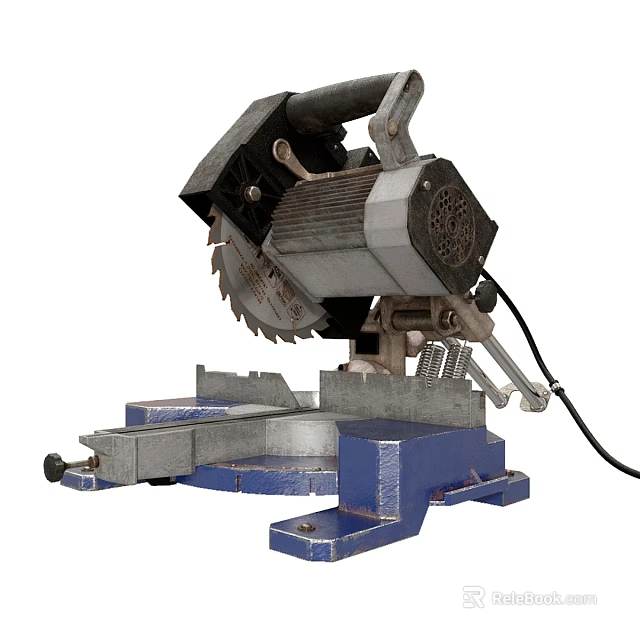 Household Electric Miter Saw With Blue Base Silver Blade And Electric Motor Power Cord 3d model 