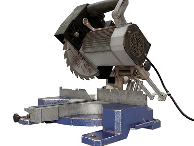 Household Electric Miter Saw With Blue Base Silver Blade And Electric Motor Power Cord 3d model