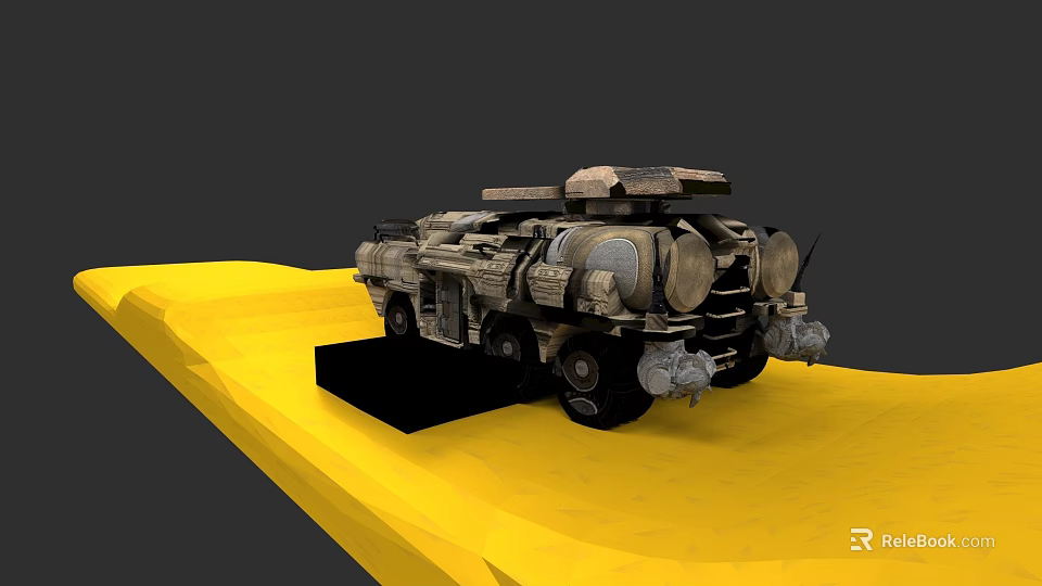 Heavy Military Armored Tank With Cannon Tracks On Yellow Display Platform 3d model 