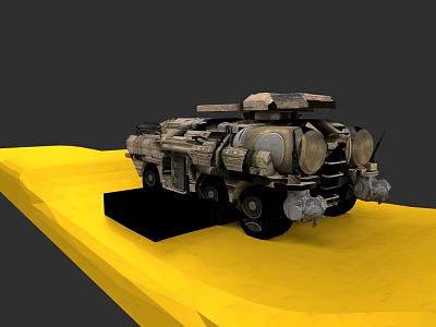 Heavy Military Armored Tank With Cannon Tracks On Yellow Display Platform 3d model