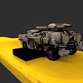 Heavy Military Armored Tank With Cannon Tracks On Yellow Display Platform