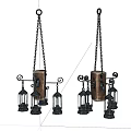 Vintage Wooden And Metal Chandeliers With Decorative Lanterns And Hanging Chains