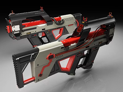NERF Blasters Toy Guns With Red And Gray Color Modern Design And Ergonomic Grip 3d model
