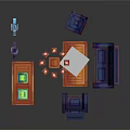 Pixel Art Style Blue Sofa Coffee Table Set With Side Table Chandelier And Decorative Cube