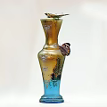 Glossy Decorative Ceramic Vase With Gold Blue Gradient And Butterflies On White Background