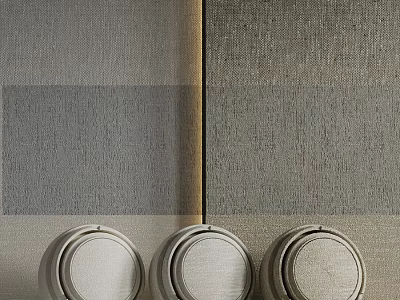 Three Circular Components On Gray And Beige Textured Wall Surface 3d model