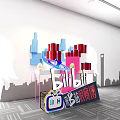 Bilibili Themed Photo Spot With Colorful Blocks TV Shaped Structure And Shanghai Skyline