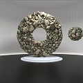 Circular Stone Art Installation On White Base With Hanging Sphere 3d model