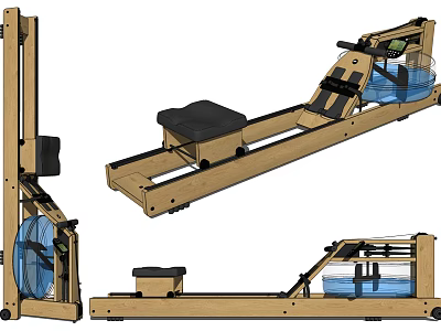 Wooden Water Resistance Rowing Machine With Comfortable Seat And Slide Rails 3d model