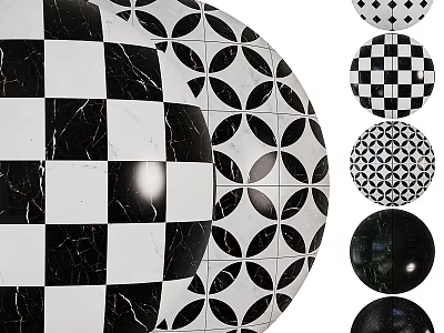 Black And White Marble Decorative Components Featuring Checkerboard And Circular Patterns 3d model