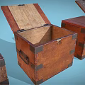 Vintage Wooden Commercial Storage Chests With Open Lids And Metal Corners