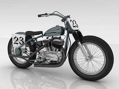 Vintage Racing Motorcycle With Number 23 Black Seat Classic Engine And Spoked Wheels 3d model