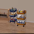 Multi Tiered Mobile Storage Carts In Blue And Yellow For Nursery Supplies