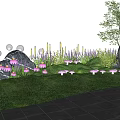 Outdoor Lights In Garden With Green Grass Purple Flowers Stones And Trees