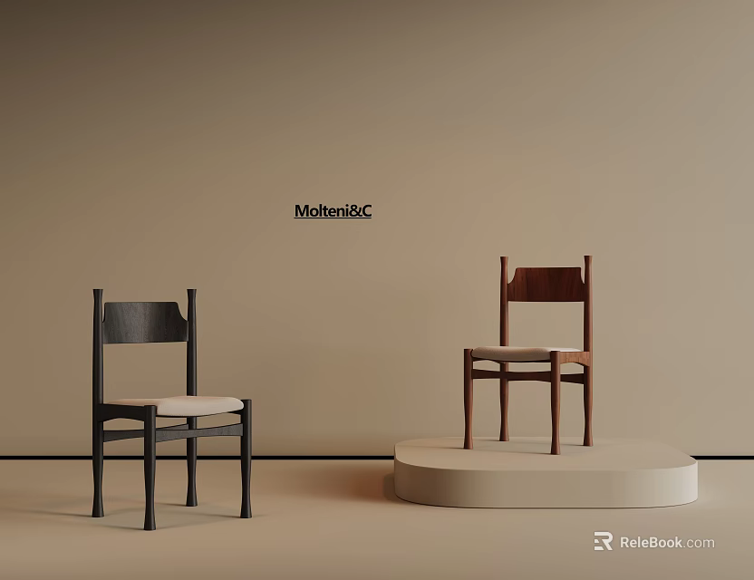 MolteniC Black And Brown Single Chair Display On Beige Background With White Circular Platform 3d model 