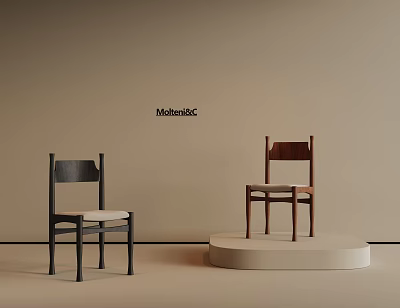 MolteniC Black And Brown Single Chair Display On Beige Background With White Circular Platform 3d model