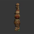 Traditional Wooden Totem Pole With Stacked Owl Figures And Colorful Carvings