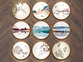 New Chinese Style Round Frame Painting Hanging Painting 3d model